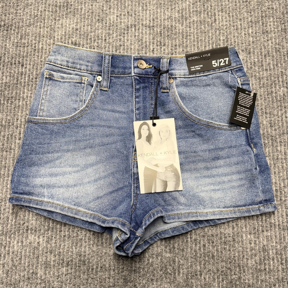 Kendall + Kylie The Drifter High Rise Shorts Juniors 5/27 Blue Denim Hot Pants